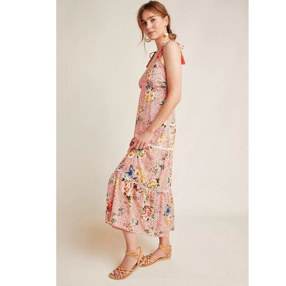 New Farm Rio for Anthropologie Verbena Midi Dress $198 X-SMALL Red Motif Floral - Picture 3 of 8